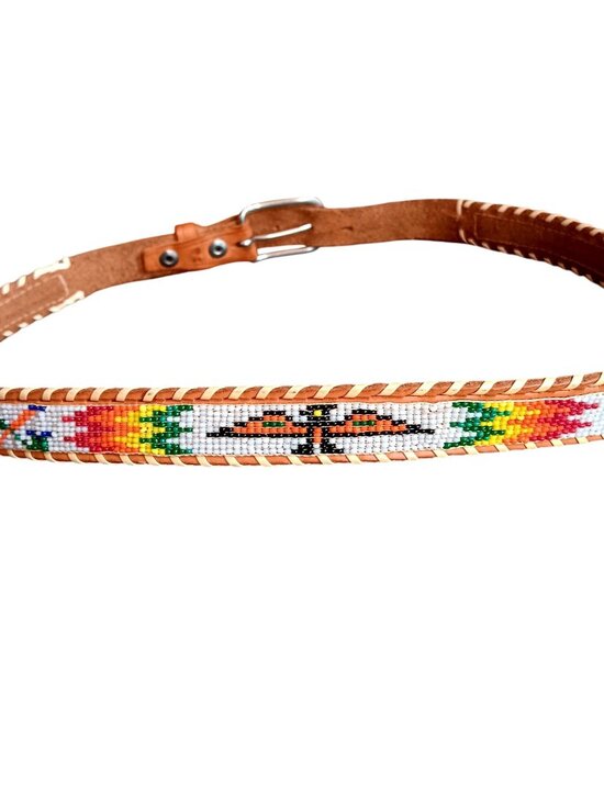 sz 32 Vintage 1960\'s Thunderbird Western Cowgirl Leather Belt Glass Beaded main image 4